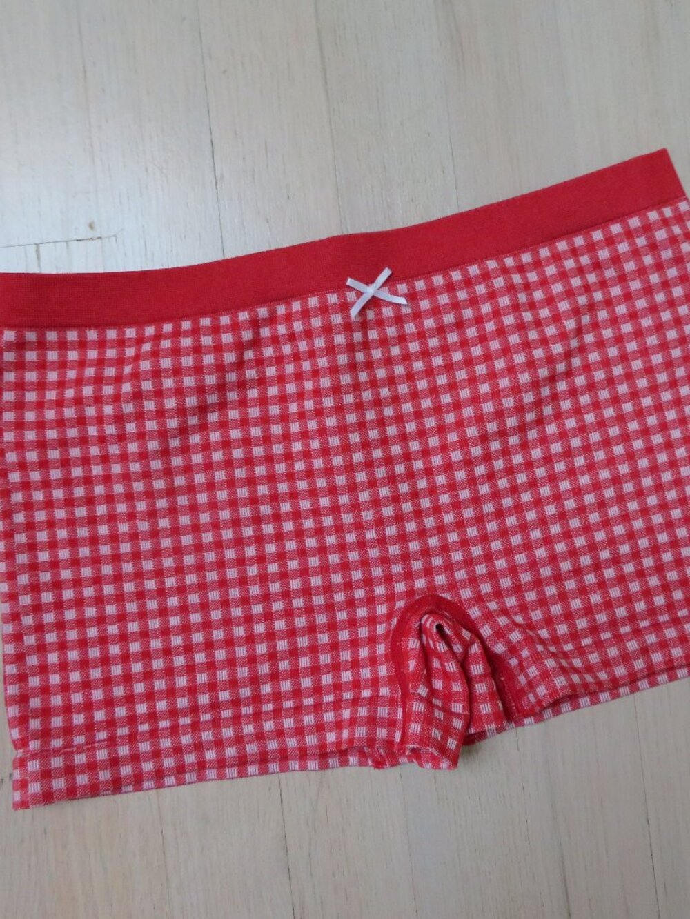Red Gingham Boyshort Shorts White Bow size Small